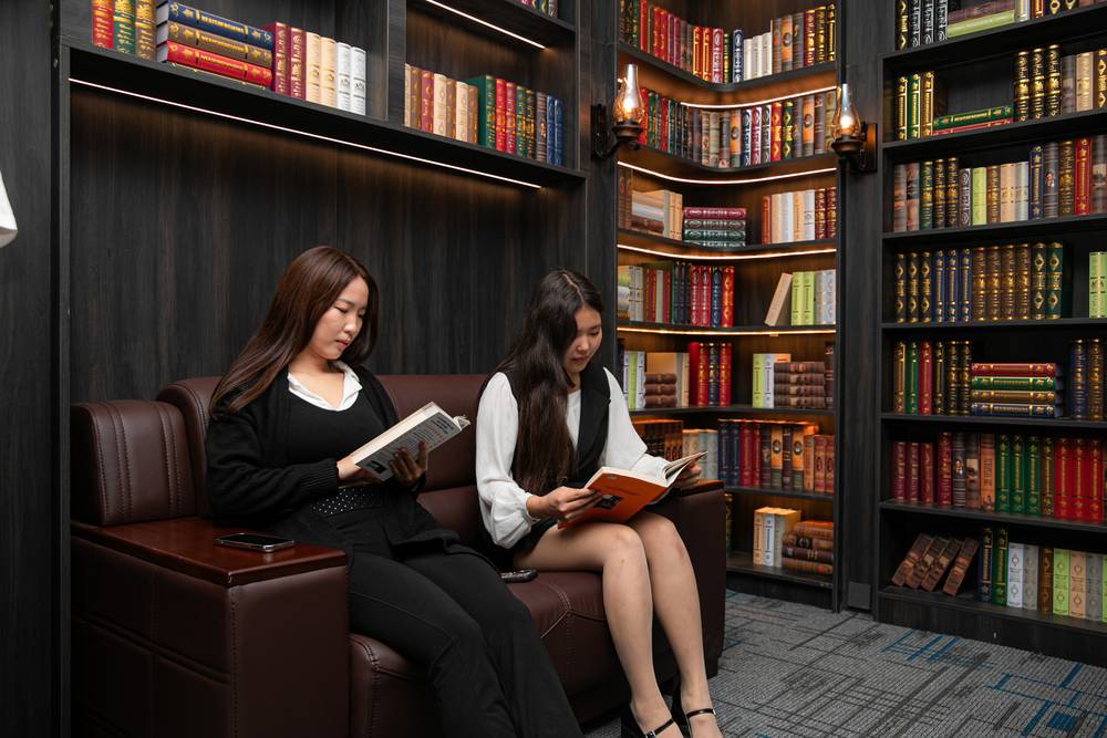 Students reading in the library